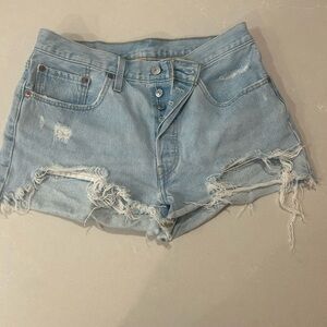 Levi's Light Blue Distressed Denim Cutoff Shorts